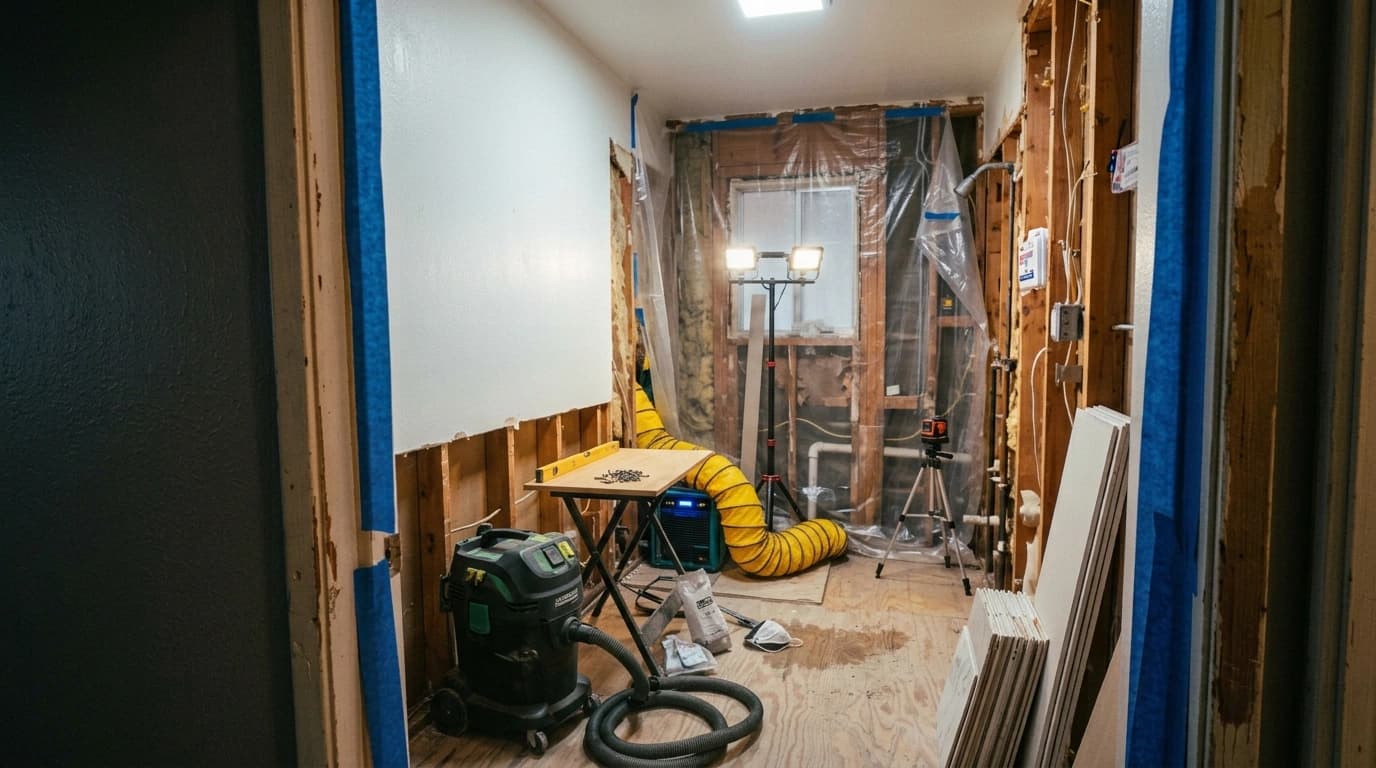Mold remediation technician inspecting a Southern California home for moisture damage and mold growth