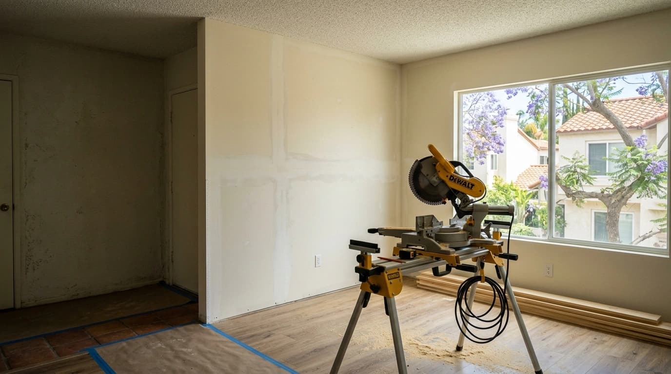 Contractor and homeowner reviewing a restoration scope of work on a California property