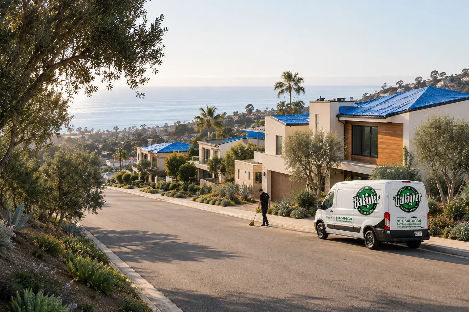 Pacific Palisades neighborhood in the recovery phase after a wildfire